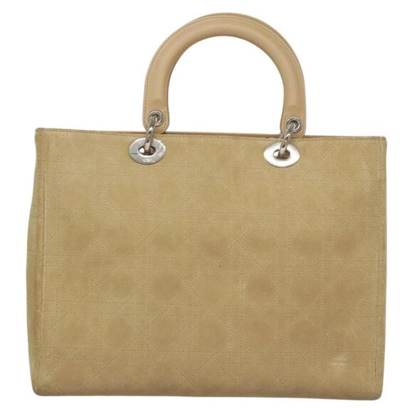 Christian Dior Canage Hand Bag Suede 2way Beige Silver Auth ep8239